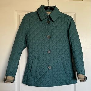 Burberry Brit Copford Diamond Quilted Jacket in Teal with Plaid Lining NWOT